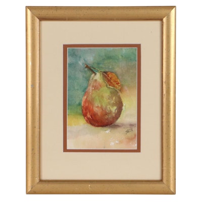 S. Lynch Still Life Watercolor Painting "Lone Pear," 2019