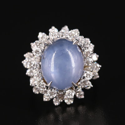 18K 14.29 CT Star Sapphire and 1.48 CTW Diamond Ring with GIA Report