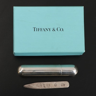 Tiffany & Co Sterling Silver Tubular Pill Box with English Sterling Collar Stay