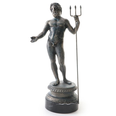 Design Toscano Patinated Metal Figure of Neptune on Marble Base