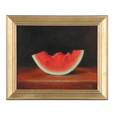 Houra H. Alghizzi Oil Painting "Tasty Watermelon Slice," 2022