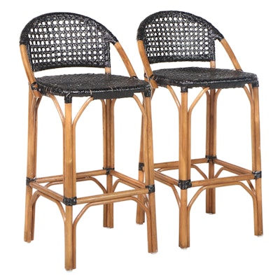 Pair of Rattan and Caned Counter Stools
