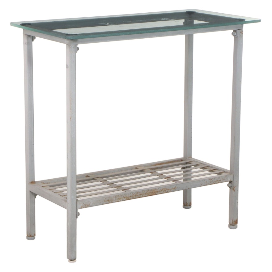 Metal and Glass Top Two-Tier Side Table, Late 20th Century