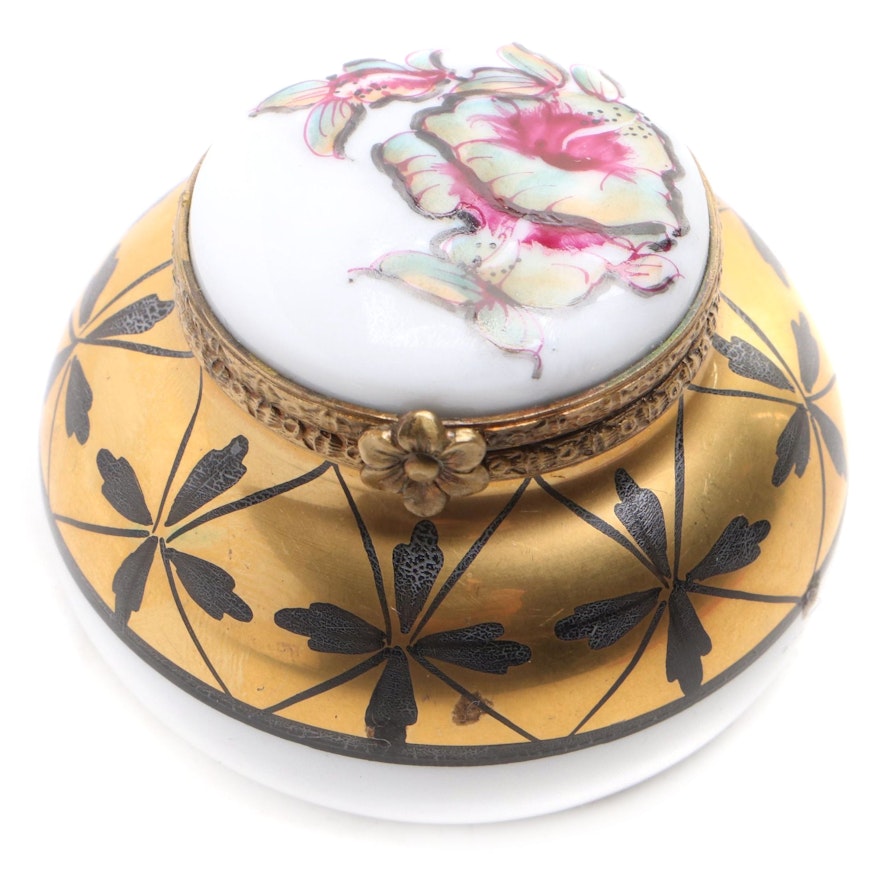 Rochard Hand-Painted Porcelain Limoges Box with Floral Motif
