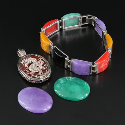 Sterling Jadeite Panel Bracelet and Interchangeable Pendant