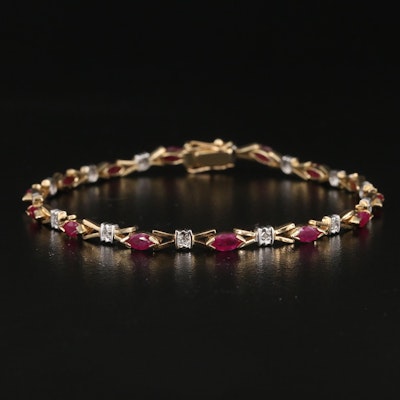 14K Ruby and Diamond Link Bracelet