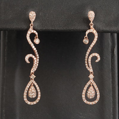 14K Rose Gold 0.95 CTW Diamond Scroll and Teardrop Earrings