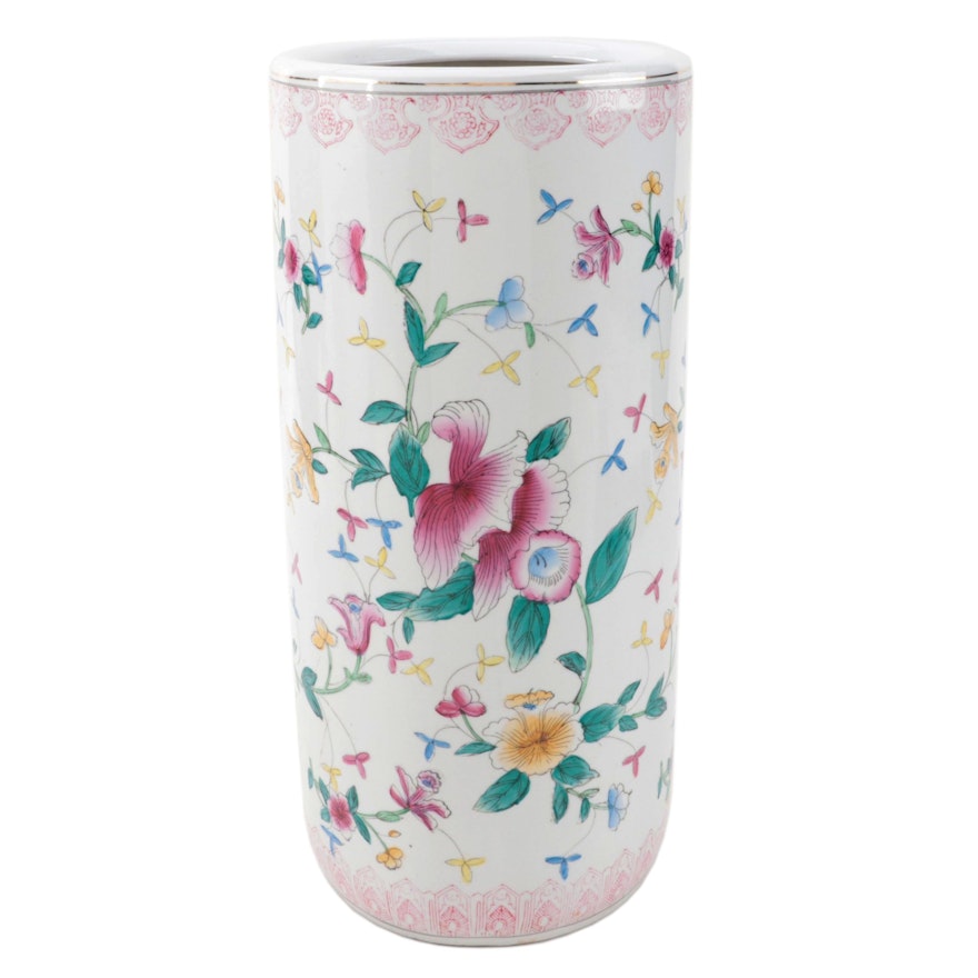 Chinese Floral Motif Porcelain Umbrella Stand