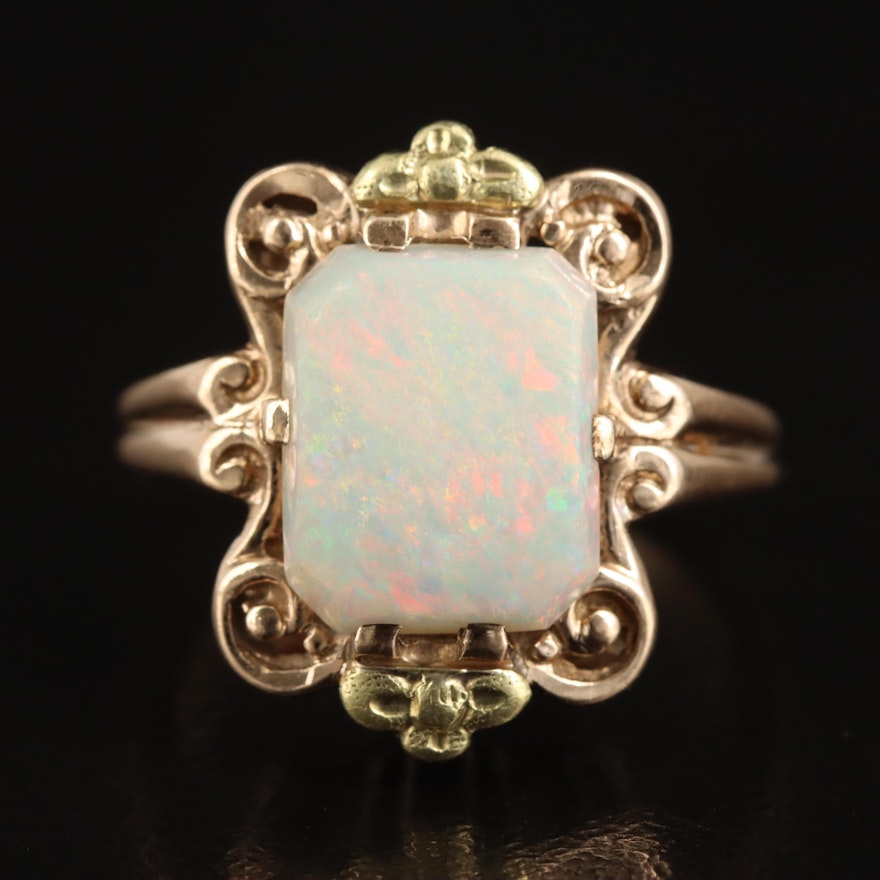 Vintage 10K Opal Ring with Green Gold Accents