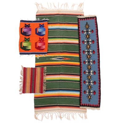 Four Handwoven Southwestern Style Accent Rugs