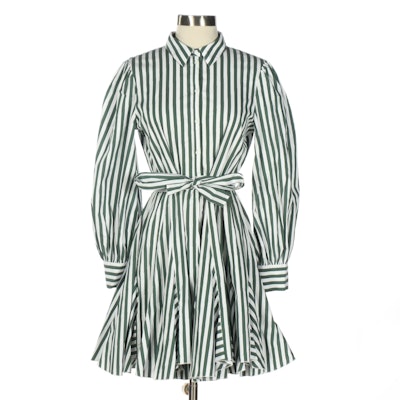 Maje Striped Fit and Flare Shirt Dress with Tie Belt