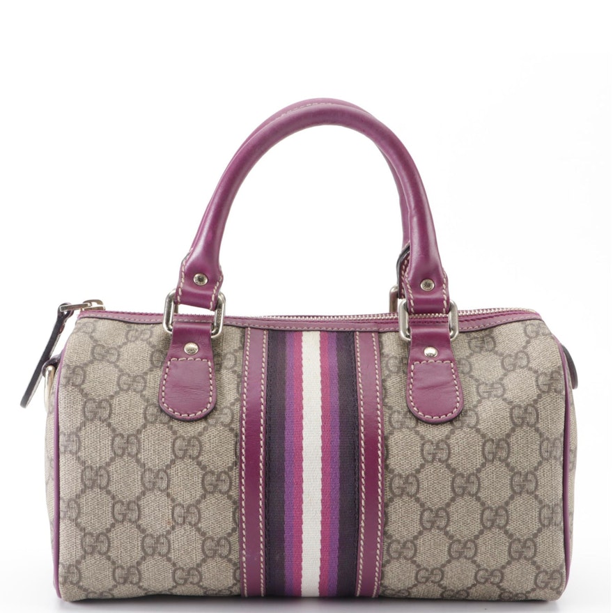 Gucci Limited Edition Joy Web Boston Bag in GG Supreme Canvas/Aubergine Leather