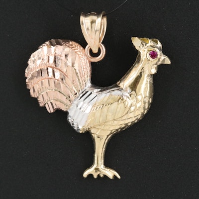 10K Tri-Color Ruby Rooster Pendant