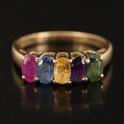 14K Sapphire and Amethyst Five Stone Ring
