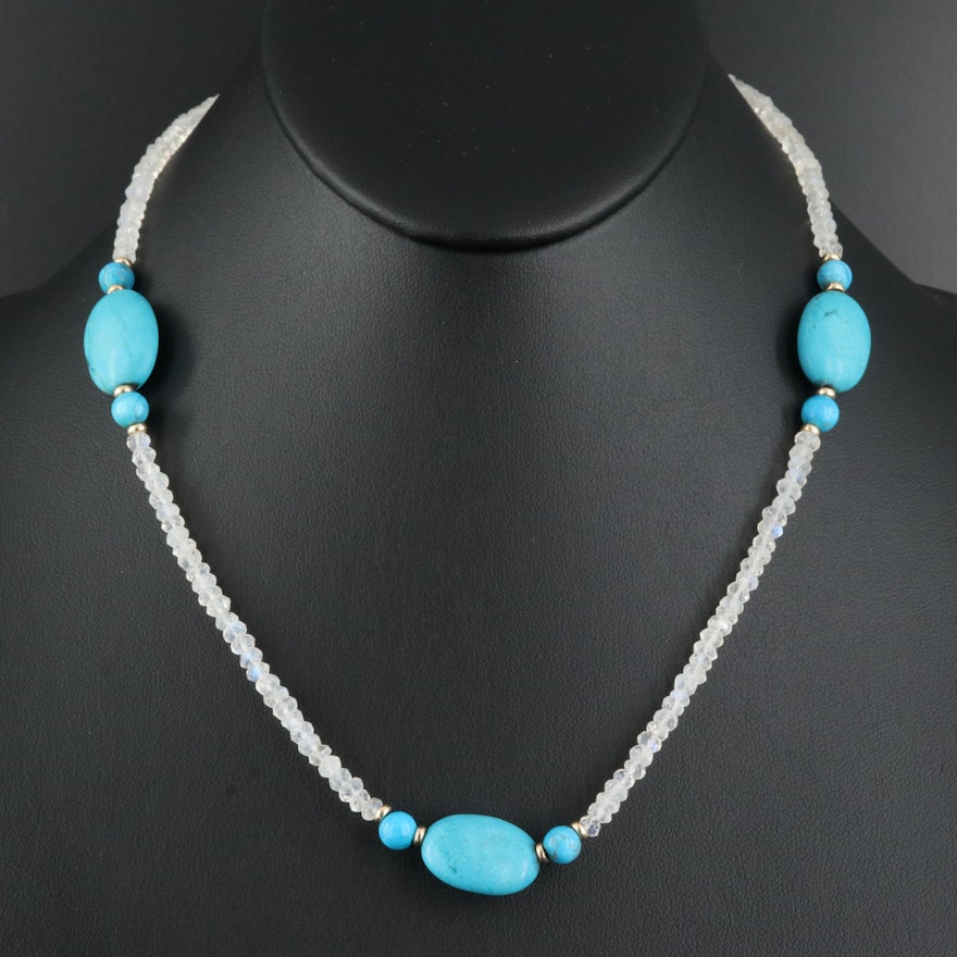 14K Magnesite and Rainbow Moonstone Necklace