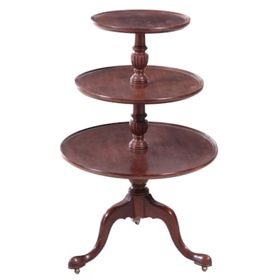 Queen Anne Style Mahogany Dumbwaiter Table, Late 20th Century