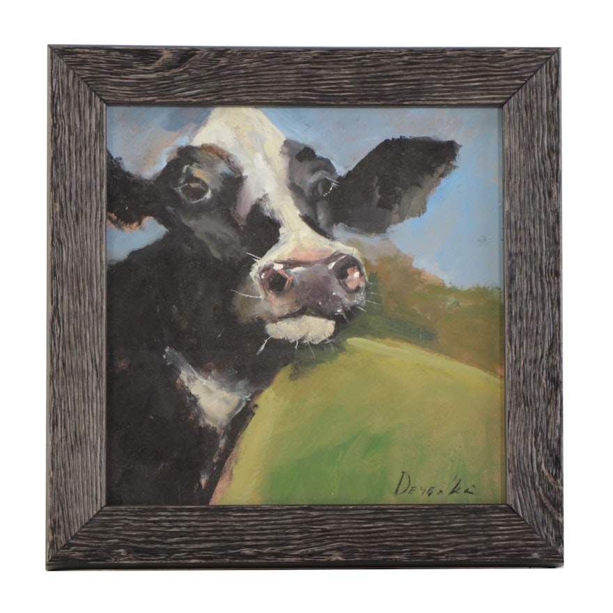 Natalia Demenko Oil Painting of a Cow, 21st Century