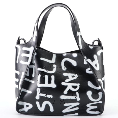 Stella McCartney Graffiti Tote in Black/White Synthetic Leather with Pouch
