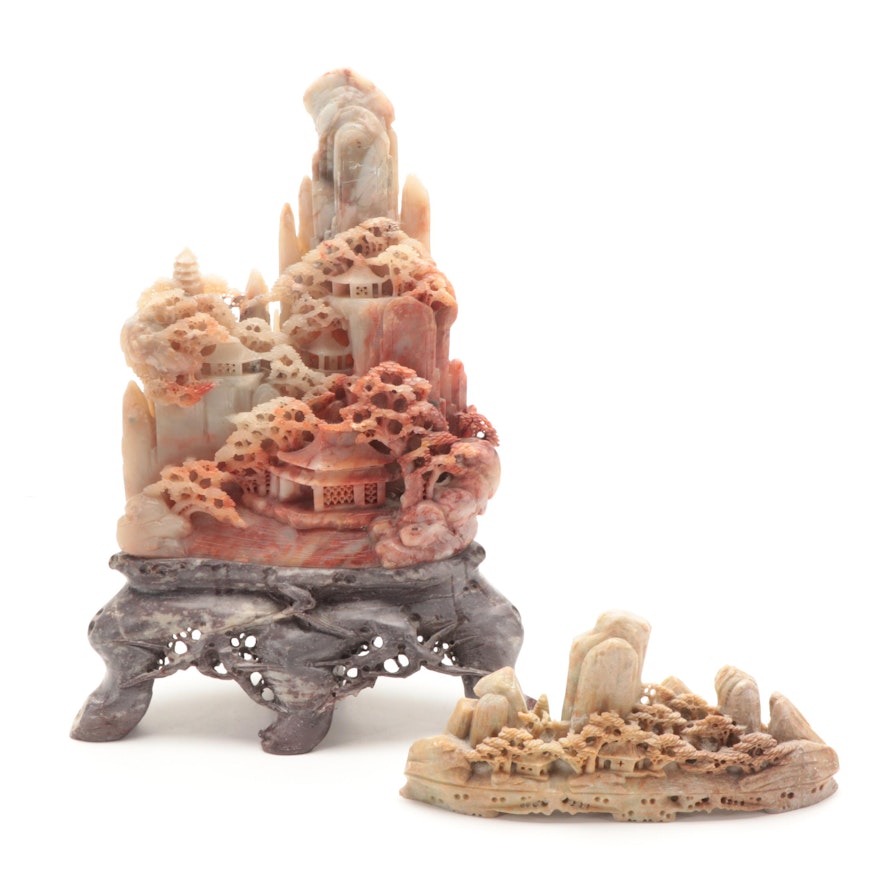 Chinese Carved Soapstone Tableaus