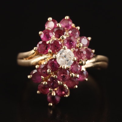 14K Diamond and Ruby Cluster Ring