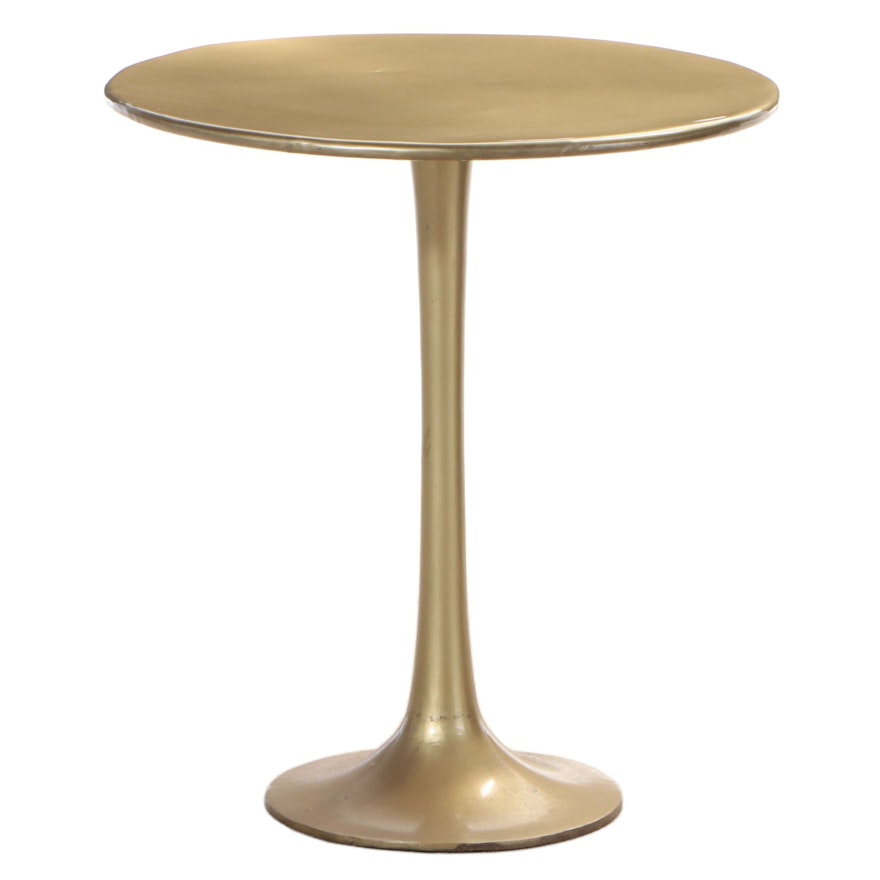 Gold-Painted Metal Tulip Style Pedestal Side Table