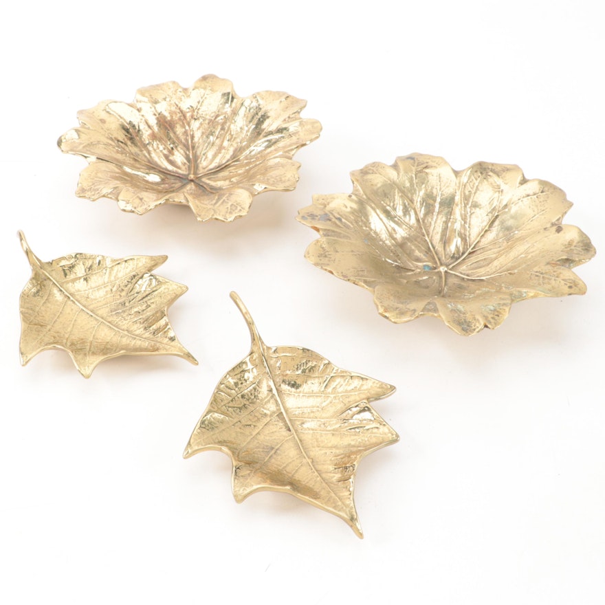 Virginia Metalcrafters "Poinsettia" and Other Brass Leaf Shaped Dished