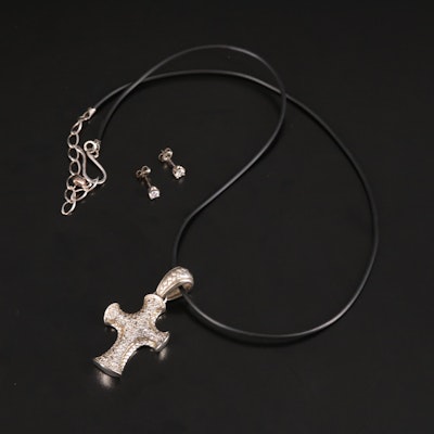 Sterling Cross Pendant on Desert Rose Trading Co. Necklace and Earrings