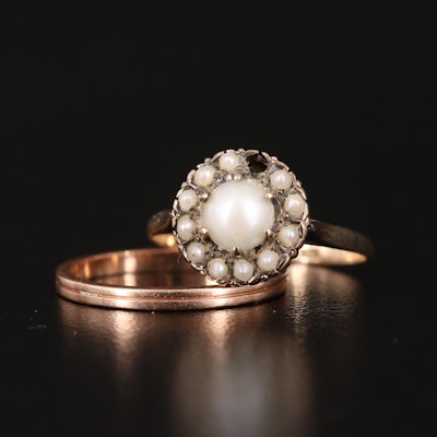 10K Pearl and Seed Pearl Ring with 14K Rose Gold Band