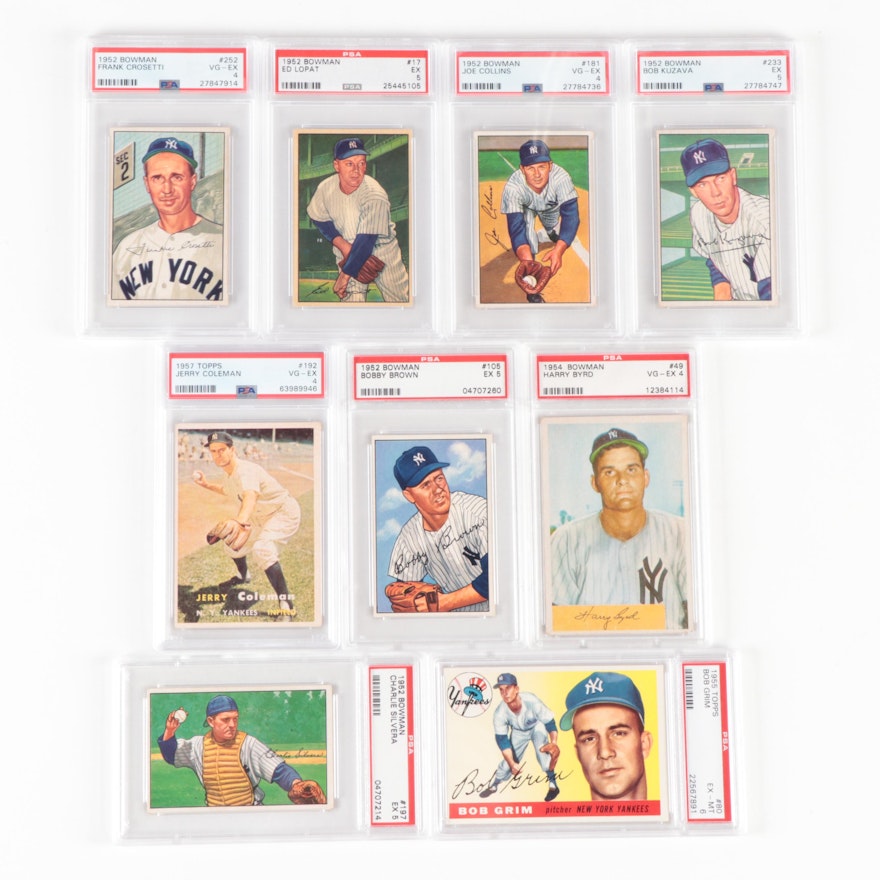 Topps, Bowman New York Yankees Graded Baseball Cards with Crosetti, More, 1950s