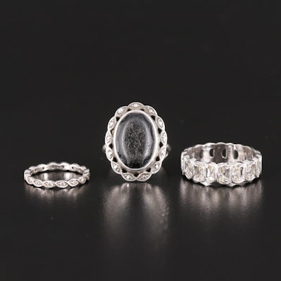 Sterling Rings with Faux Black Onyx, Cubic Zirconia and Rhinestones