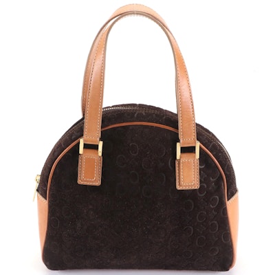 Céline Dome Bag in Monogram Brown Suede with Leather