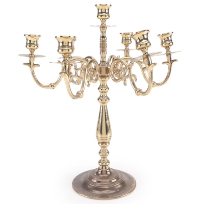 Baldwin Colonial Style Gilt Brass Seven-Light Candelabra