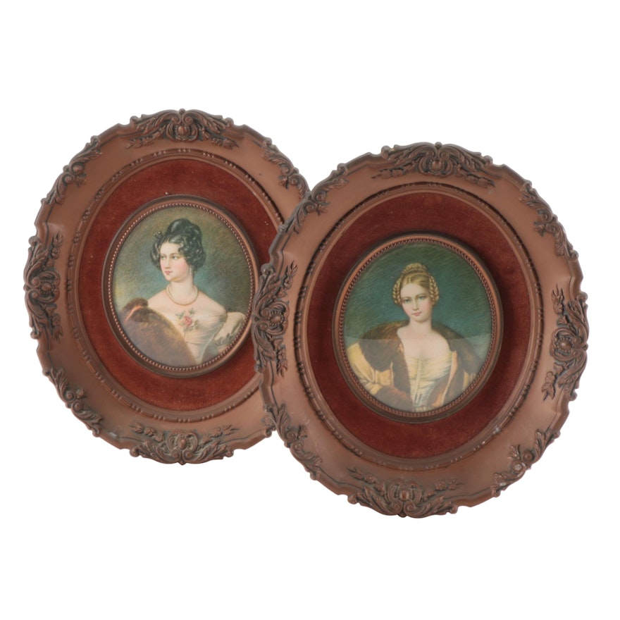 A Cameo Creation Framed Offset Lithograph Portraits of German Court Ladies