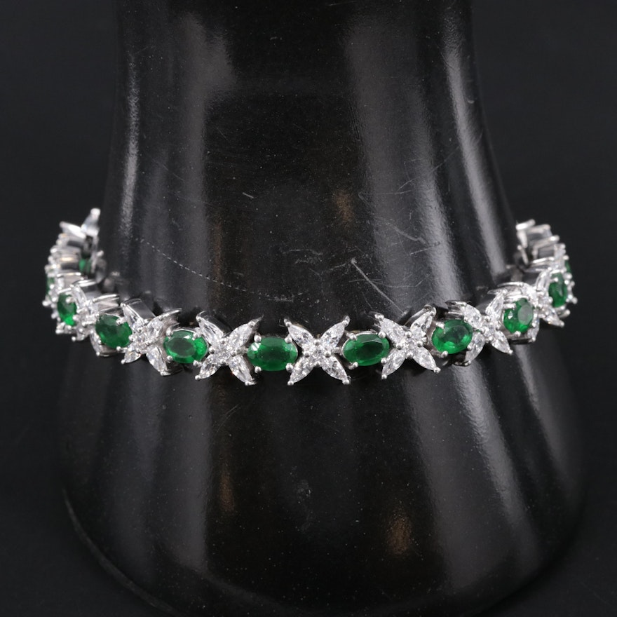 Sterling Emerald and Cubic Zirconia Bracelet