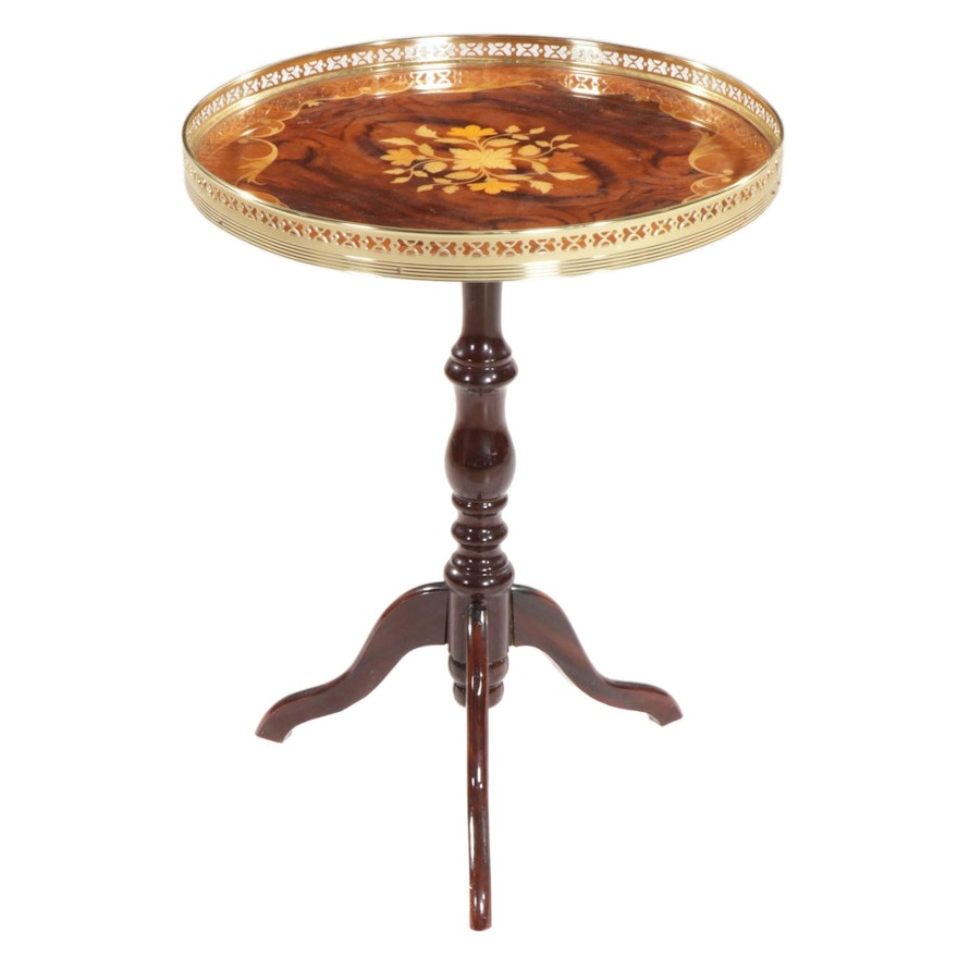 Italian Marquetry Tripod Side Table, Late 20th Century