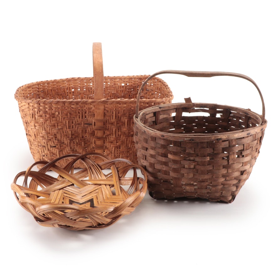 Woven Rattan Harvest Baskets and Other Basket Bowl, 20th Century