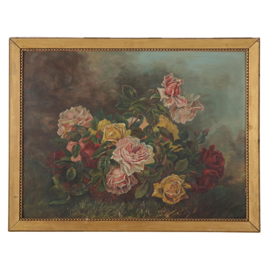 Still Life Oil Painting of Plucked Rose Bouquet