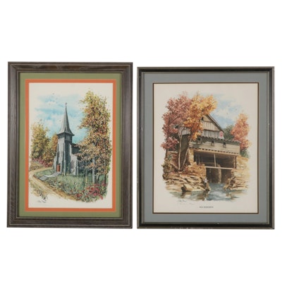 Ray Day Offset Lithographs "Reel Refreshing" and "Rural Reverence," Circa 1989