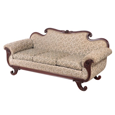 Empire Style Rose Carved Mahogany Sofa, 1940s