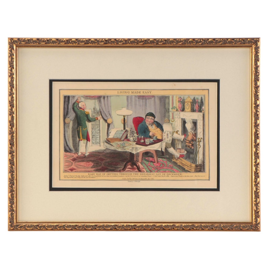 Hand-Colored Lithograph After Robert Seymour of Living Made Easy