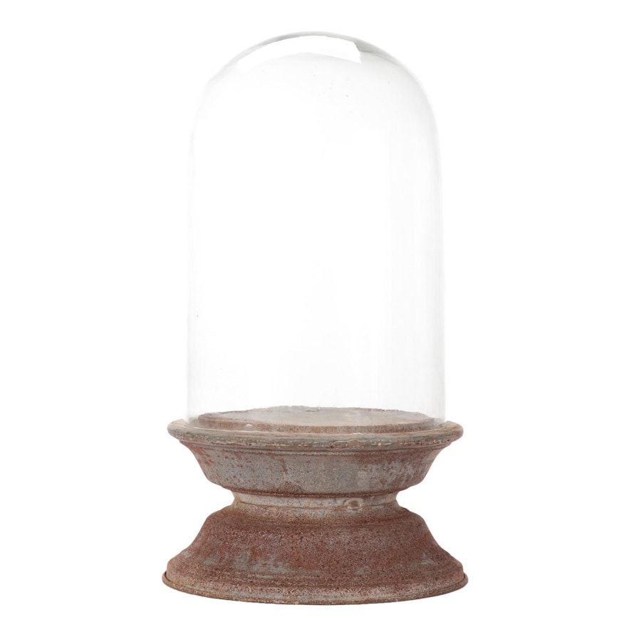 Glass Cloche with Distressed Metal Base