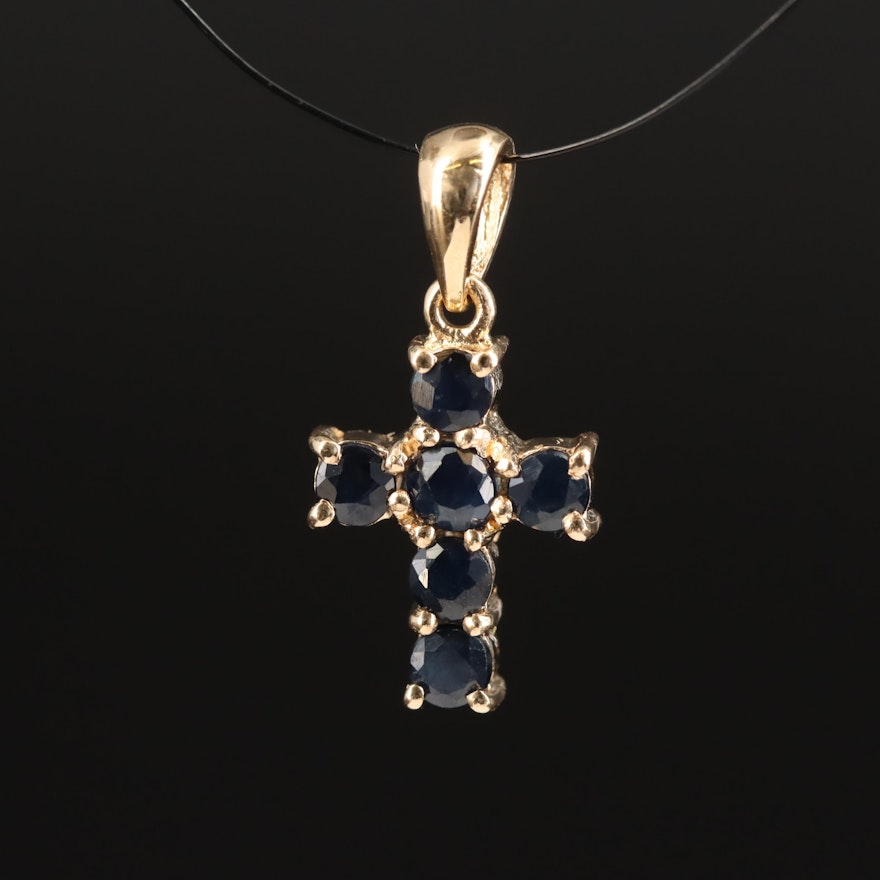 14K Sapphire Cross Pendant