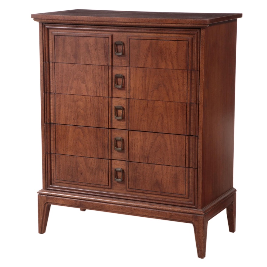 Dixie Neoclassical Style Oak Five-Drawer Chest, circa 1970