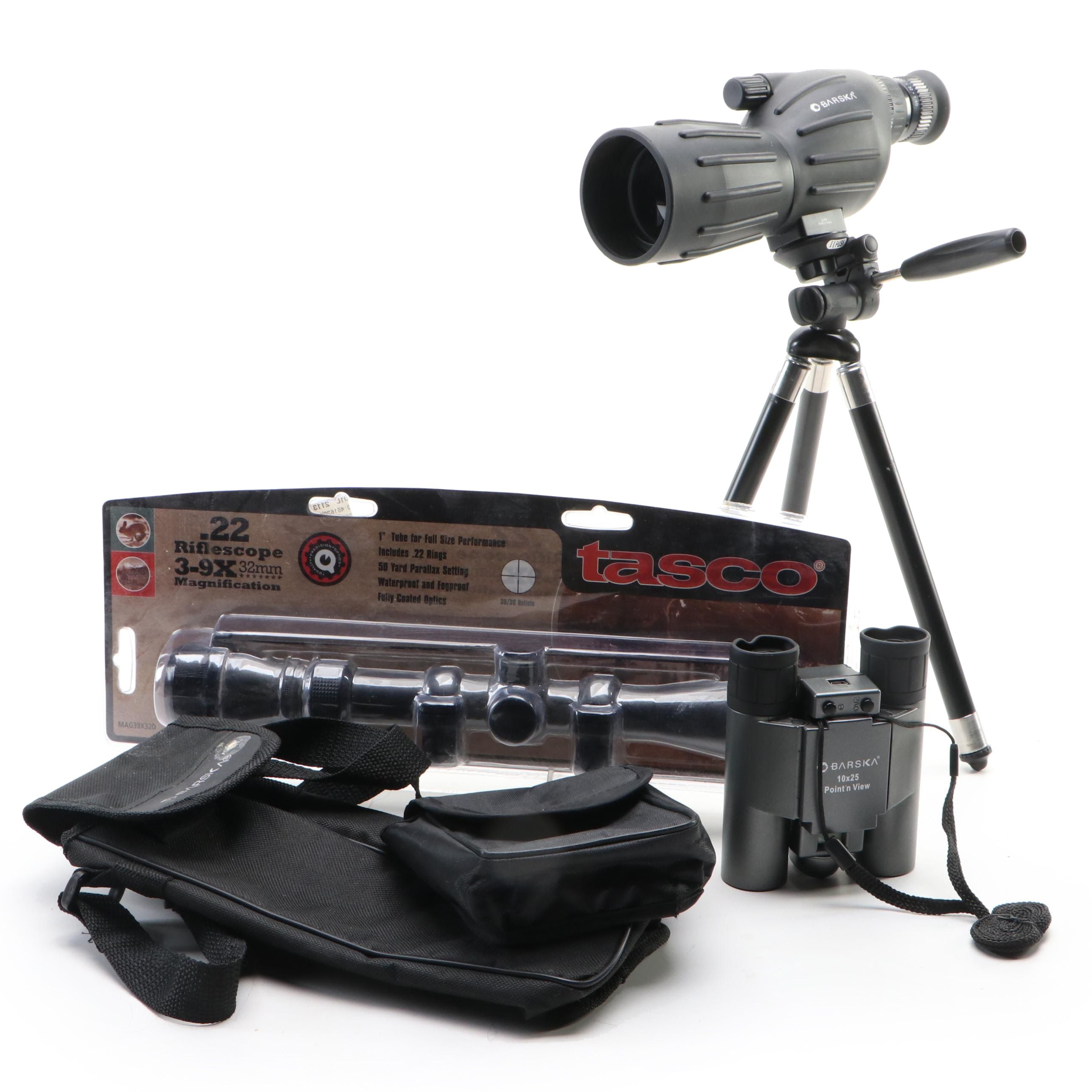 Barska Spotting Scope and Binoculars with Tasco Rifle Scope EBTH