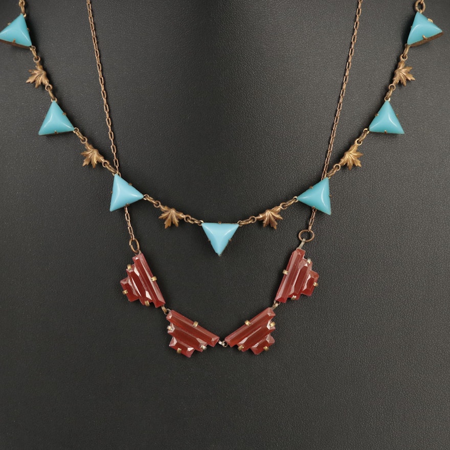 Art Deco Triangular Glass Necklaces