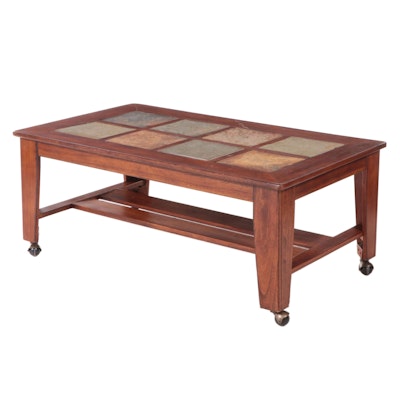 Contemporary Slate Tile Top Two-Tier Coffee Table
