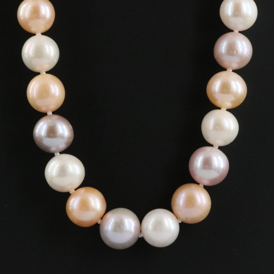 Pearl Necklace with Sterling and Sapphire Clasp