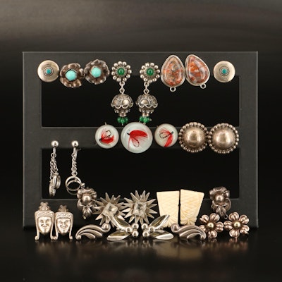 Vintage Earring Selection Including Agate, Glass and Bone