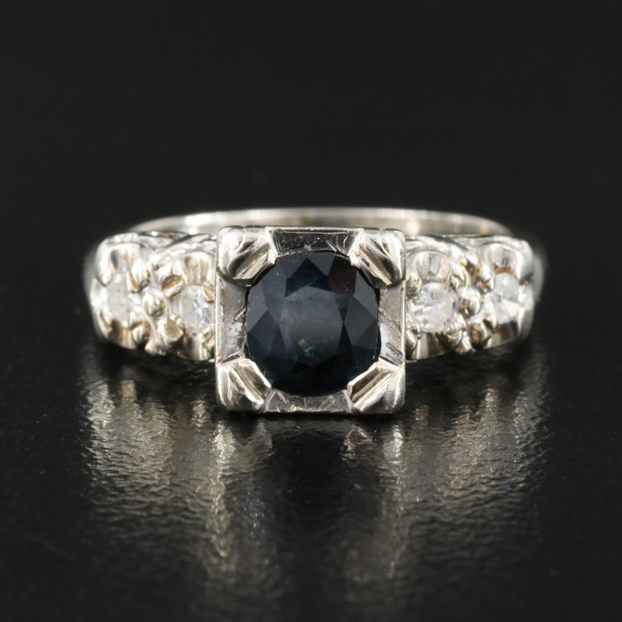 14K 1.14 CT Sapphire and Diamond Ring