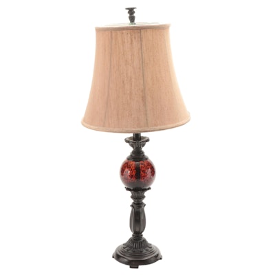 Crackle Tortoiseshell Glass and Patinated Composite Table Lamp, Contemporary